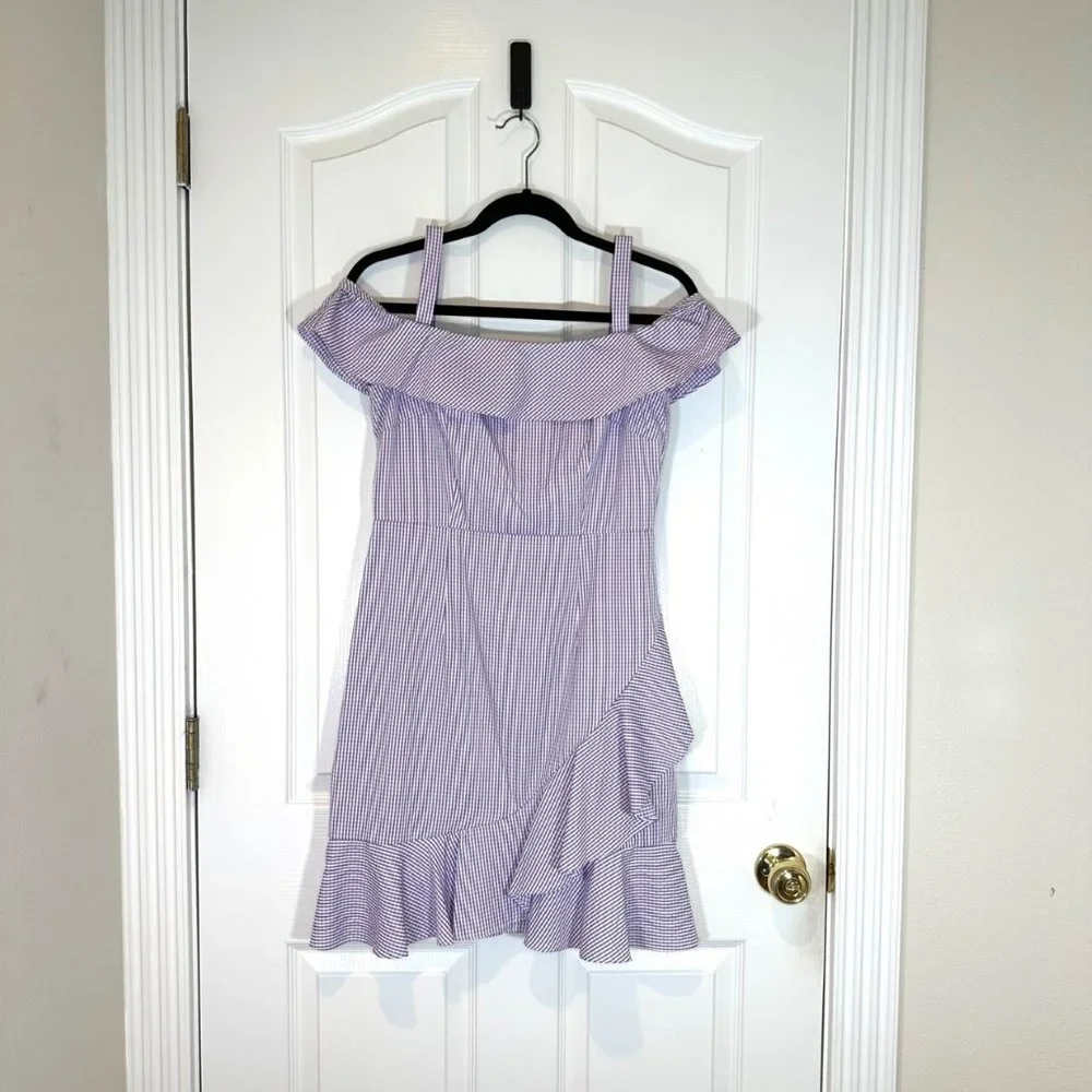 Donna Morgan for Anthropologie Lavender Gingham Flutter Dress 4